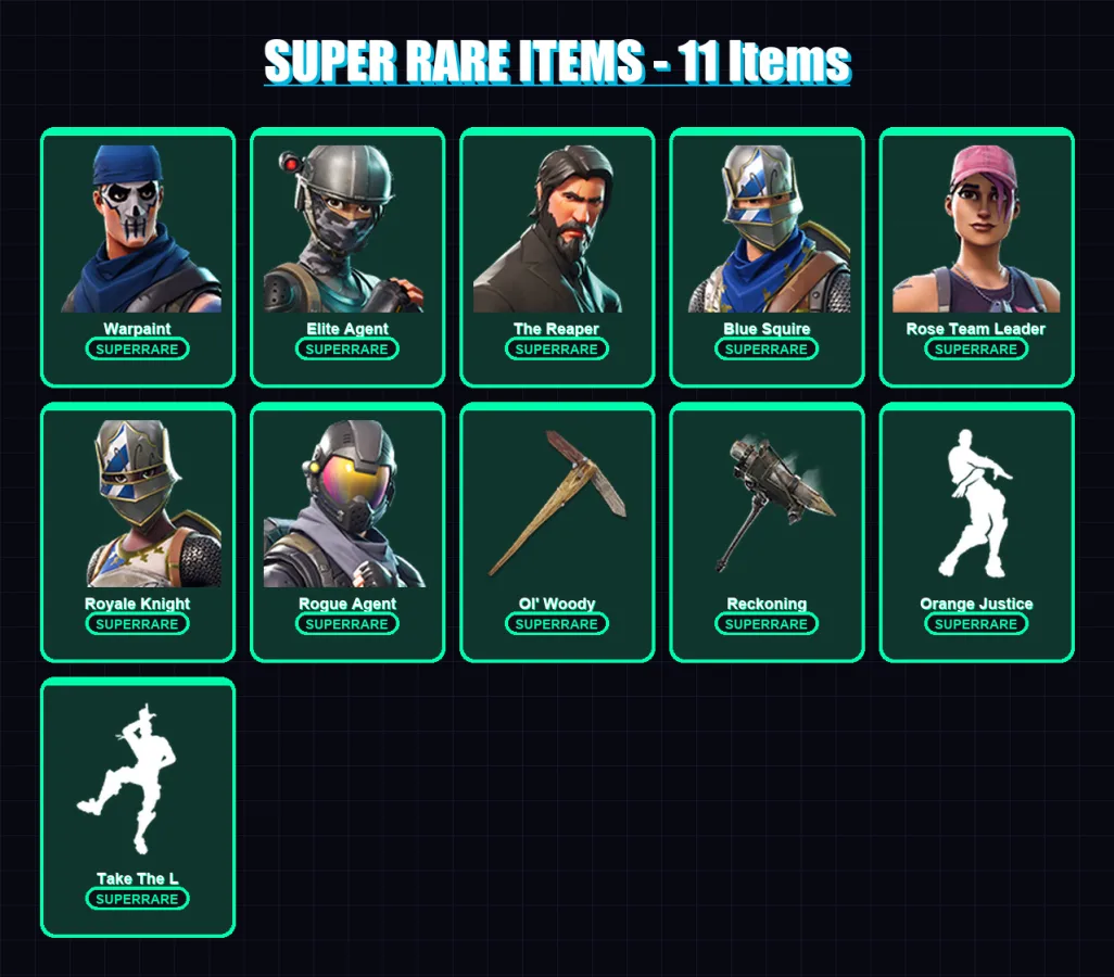 [PC/XBOX] | Warpaint | Elite Agent | The Reaper | Blue Squire | Rose Team Leader | 32 skin | 27 pickaxe | 29 emote | 31 glider | Lv402