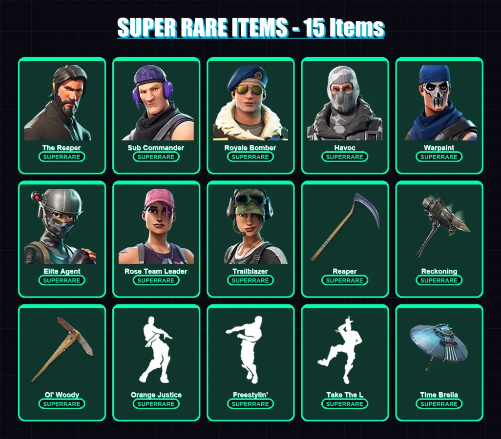 [PS4/PS5/XBOX/PC] | The Reaper | Sub Commander | Royale Bomber | Havoc | Warpaint | 69 skin | 71 pickaxe | 85 emote | 80 glider | Lv1284
