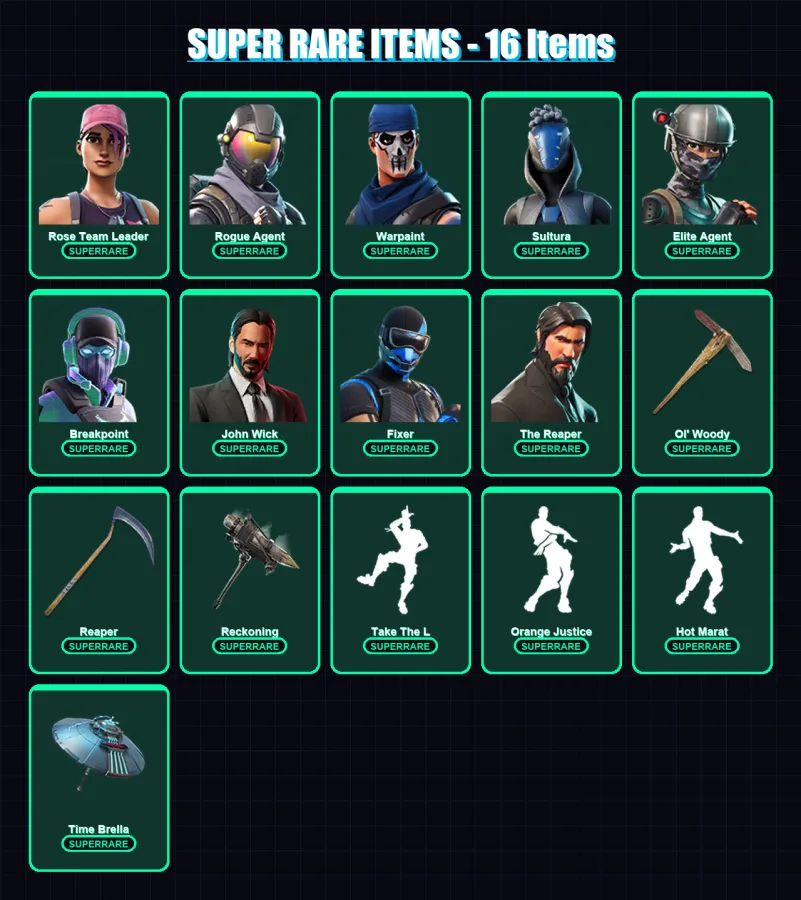 [PS4/PS5/XBOX/PC] | Rose Team Leader | Rogue Agent | Warpaint | Sultura | Elite Agent | 242 skin | 224 pickaxe | 227 emote | 168 glider | Lv2031