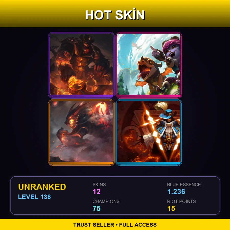 EUW | Lv138 | Unranked | 12 Skin | 75 Champ — LoL account