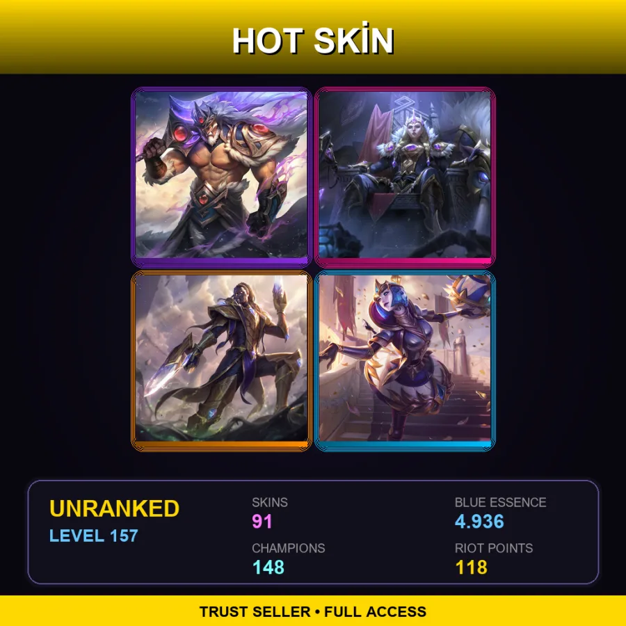 EUW | Lv157 | Unranked | 91 Skin | 148 Champ