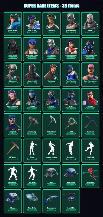 [PC/XBOX] | Cloud Striker | Blue Striker | Trailblazer | Royale Knight | Havoc | 232 skin | 174 pickaxe | 213 emote | 174 glider | Lv2118
