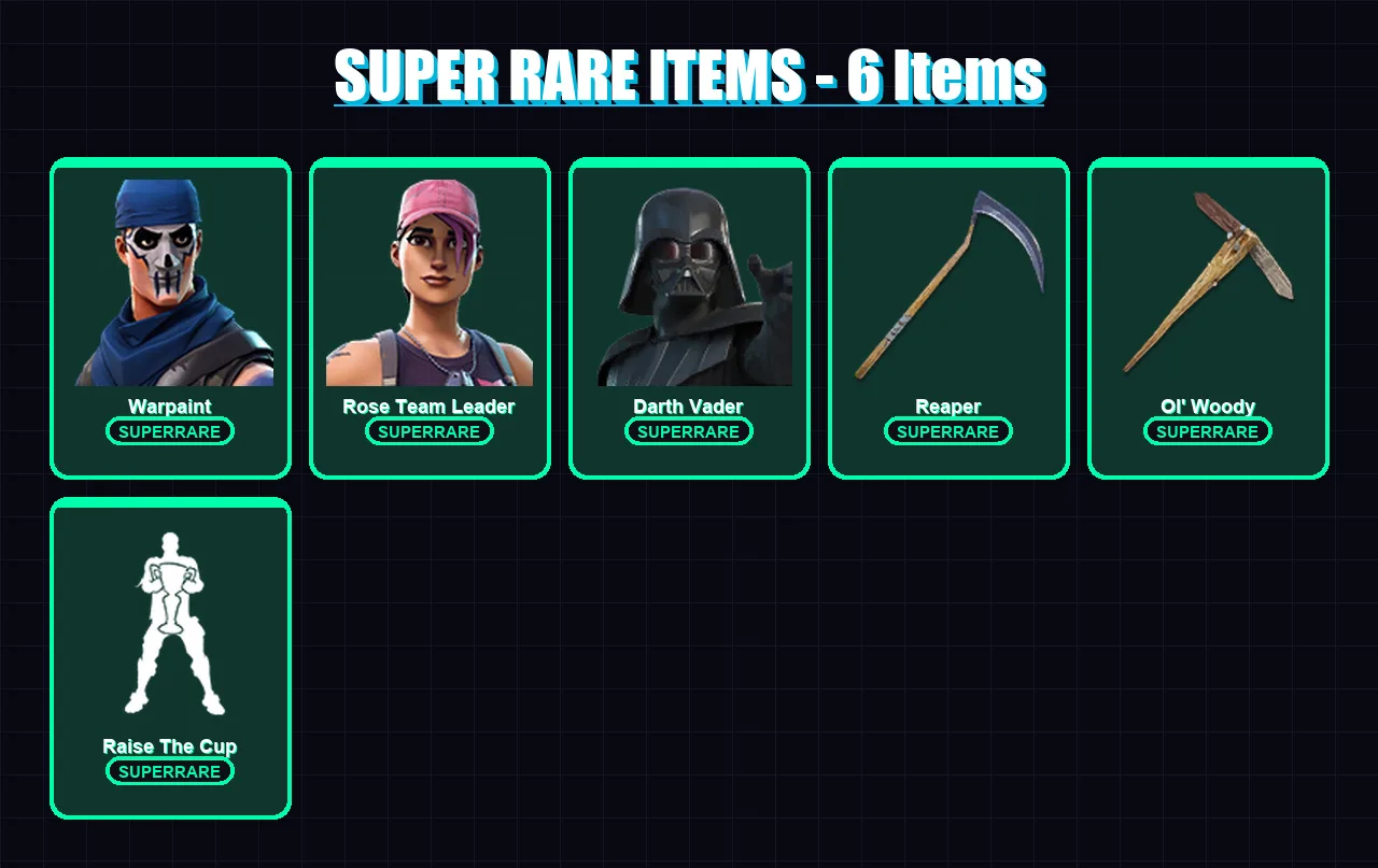 [PC/XBOX/PSN] | Warpaint | Rose Team Leader | Darth Vader | Spire Assassin | The Cube Queen | 190 skin | 218 pickaxe | 173 emote | 151 glider | Lv20