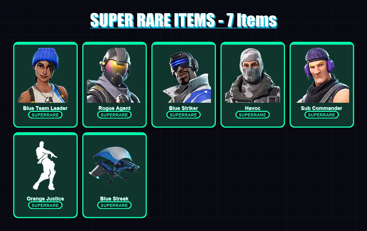 [PS4/PS5/XBOX/PC] | Blue Team Leader | Rogue Agent | Blue Striker | Havoc | Sub Commander | 19 skin | 15 pickaxe | 18 emote | 19 glider | Lv333