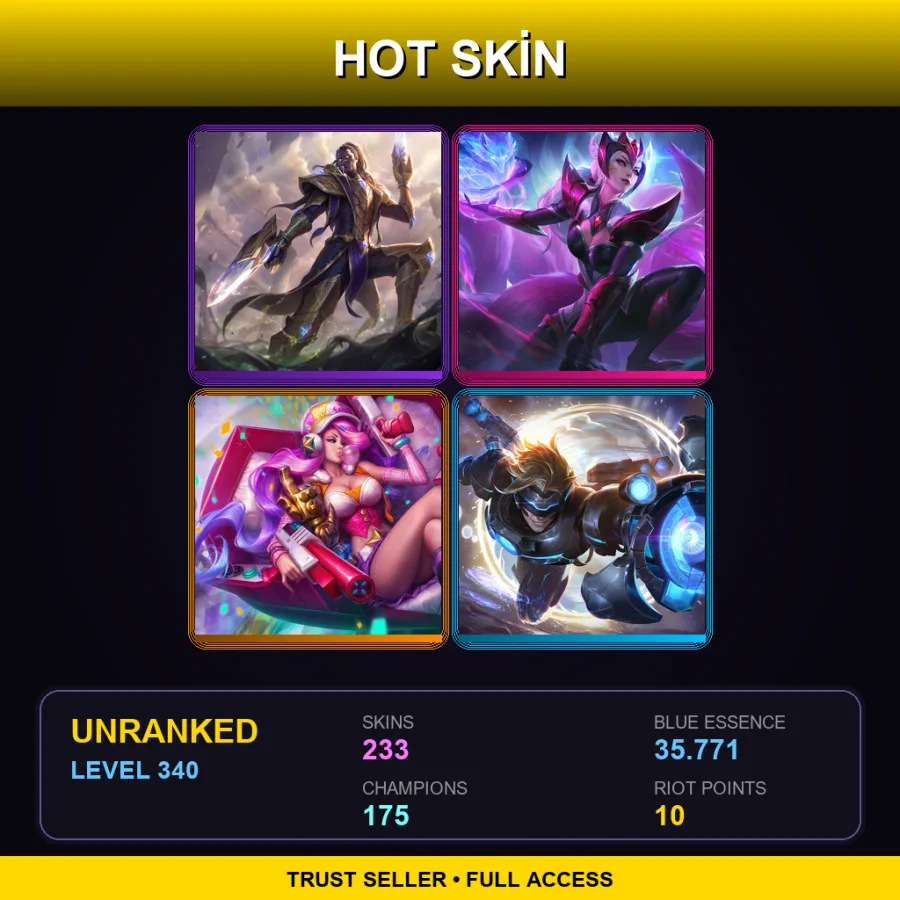 EUW | Lv340 | Unranked | 233 Skin | 175 Champ — LoL account