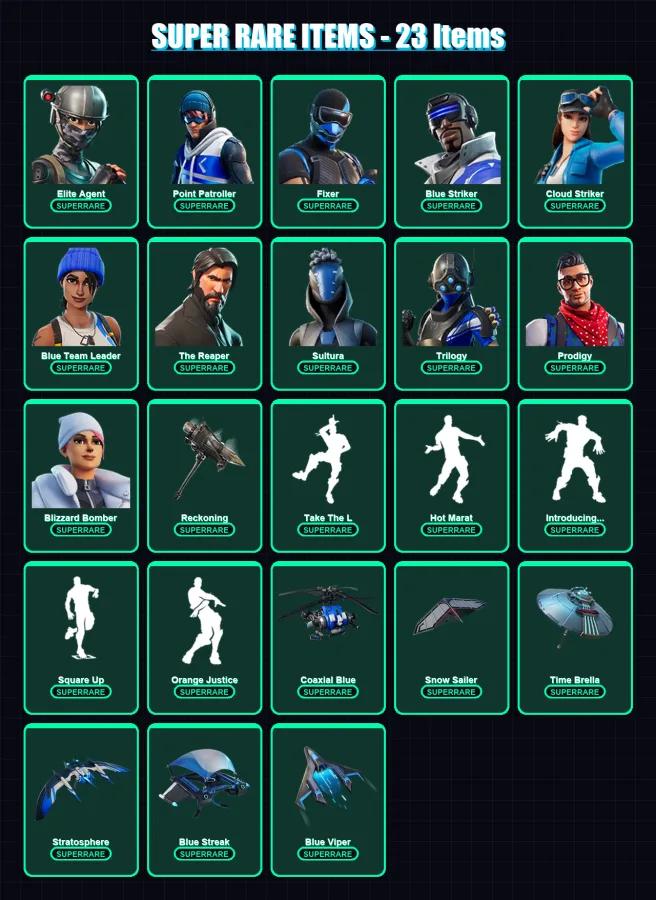[PS4/PS5/XBOX/PC] | Elite Agent | Point Patroller | Fixer | Blue Striker | Cloud Striker | 101 skin | 99 pickaxe | 96 emote | 111 glider | Lv1396
