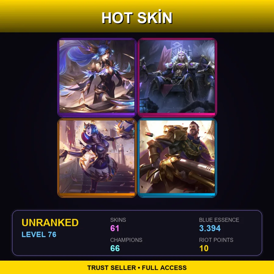 LAN | Lv76 | Unranked | 61 Skin | 66 Champ — LoL account