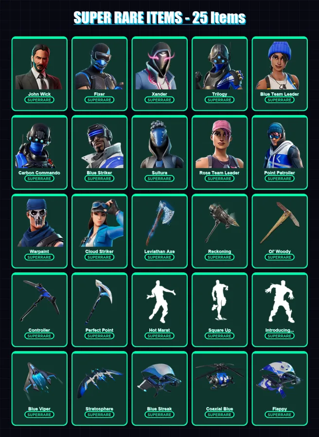 [PC/XBOX/PSN] | John Wick | Fixer | Xander | Trilogy | Blue Team Leader | 155 skin | 161 pickaxe | 141 emote | 145 glider | Lv1839