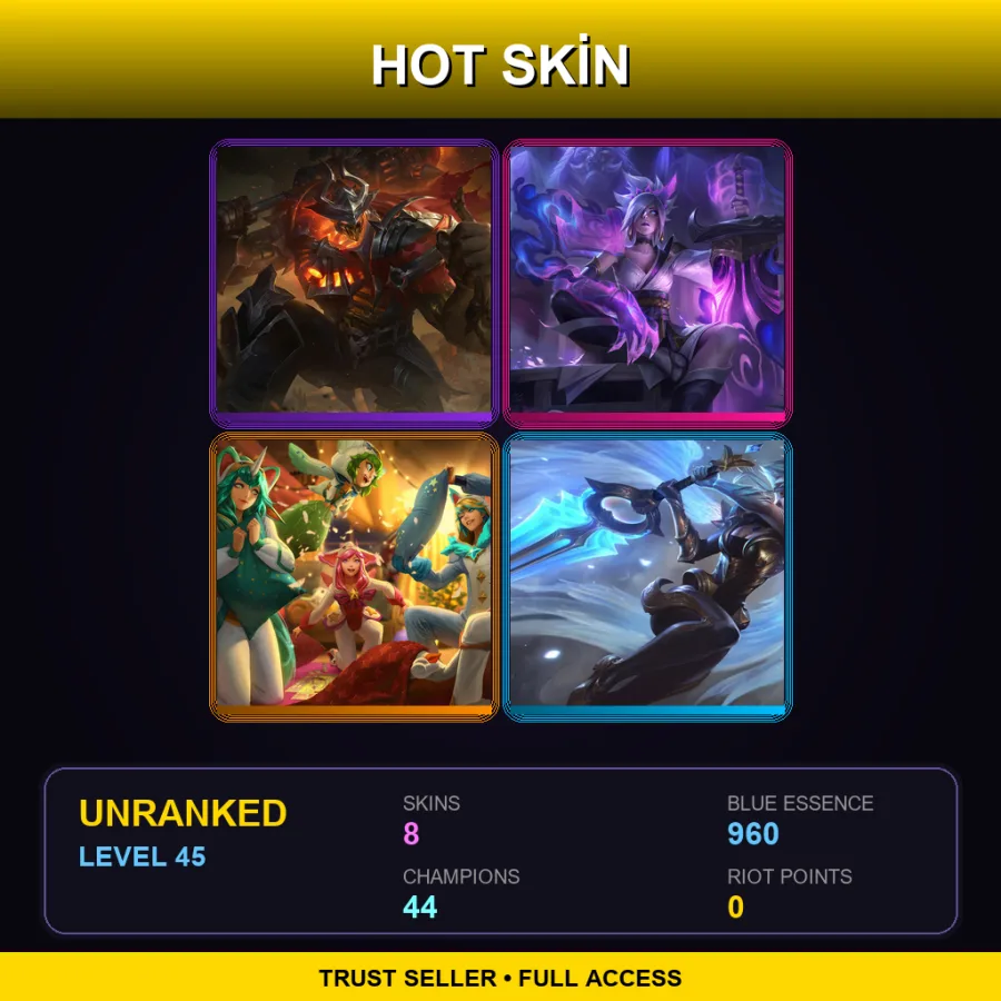 VN | Lv45 | Unranked | 8 Skin | 44 Champ — LoL account