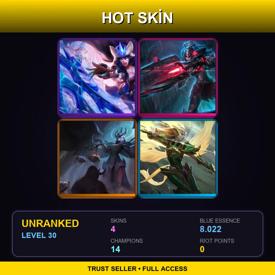 EUW | Lv30 | Unranked | 4 Skin | 14 Champ