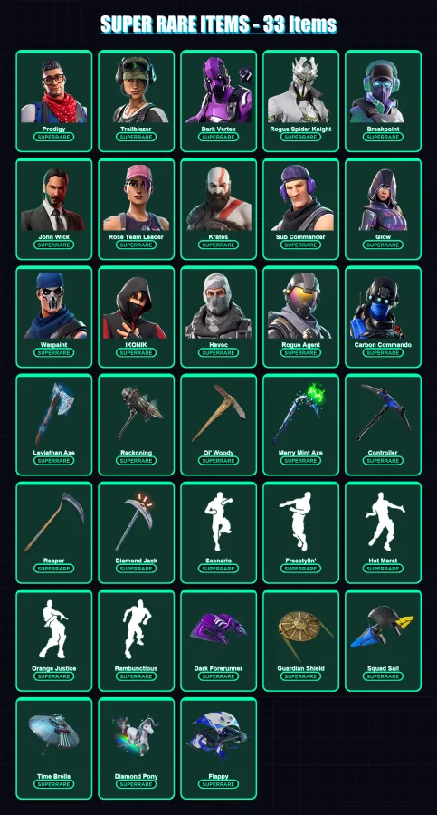[PC/XBOX/PSN] | Prodigy | Trailblazer | Dark Vertex | Rogue Spider Knight | Breakpoint | 526 skin | 400 pickaxe | 295 emote | 242 glider | Lv2806