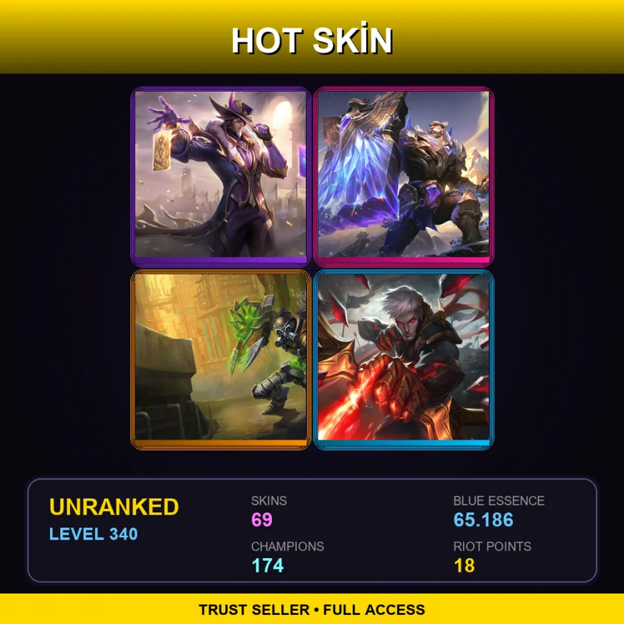 BR | Lv340 | Unranked | 69 Skin | 174 Champ — LoL account