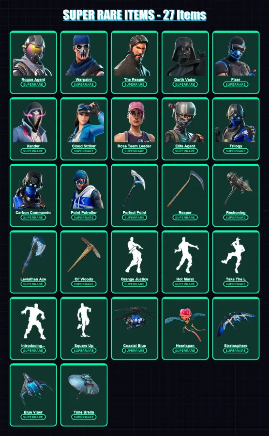 [PC] | Rogue Agent | Warpaint | The Reaper | Darth Vader | Fixer | 276 skin | 313 pickaxe | 197 emote | 225 glider | Lv3562