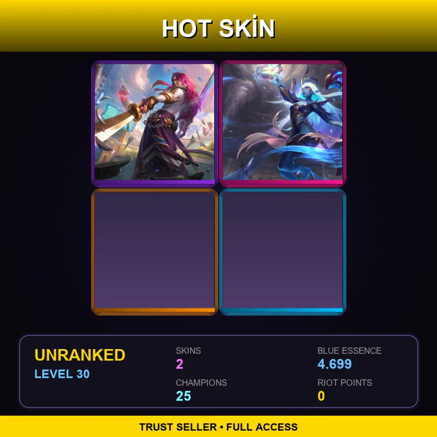 ME | Lv30 | Unranked | 2 Skin | 25 Champ — LoL account