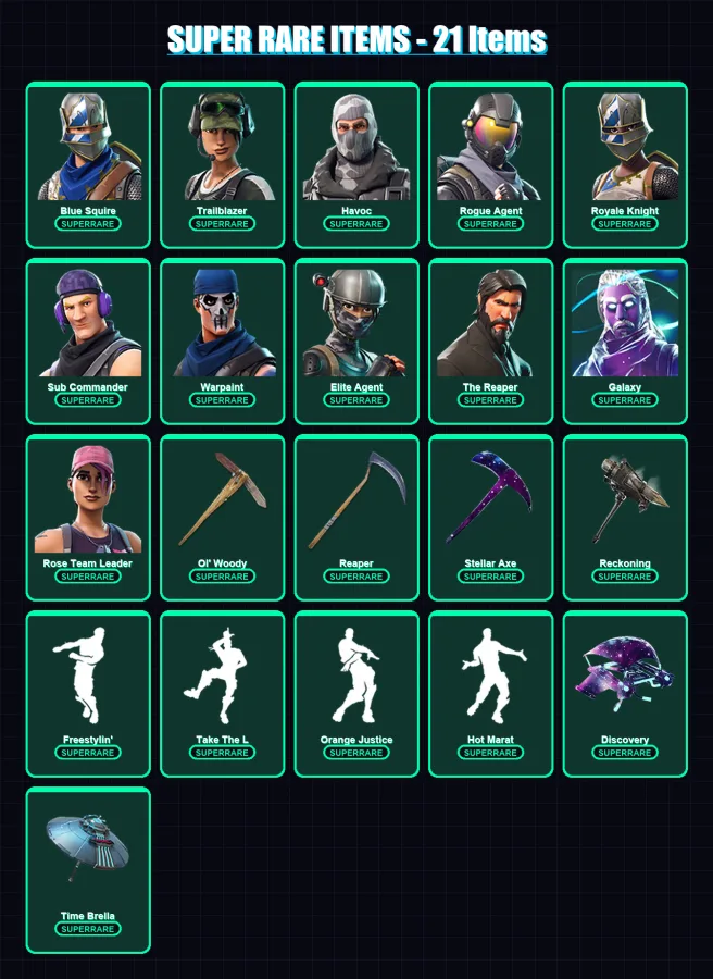 [PC/PSN] | Blue Squire | Trailblazer | Havoc | Rogue Agent | Royale Knight | 170 skin | 169 pickaxe | 127 emote | 161 glider | Lv1967