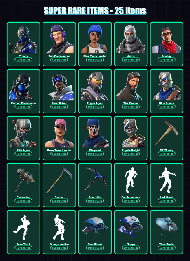 [PS4/PS5/XBOX/PC] | Trilogy | Sub Commander | Blue Team Leader | Havoc | Prodigy | 329 skin | 336 pickaxe | 259 emote | 213 glider | Lv4913