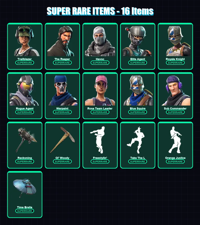 [PC/XBOX/PSN] | Trailblazer | The Reaper | Havoc | Elite Agent | Royale Knight | 108 skin | 106 pickaxe | 95 emote | 92 glider | Lv1043