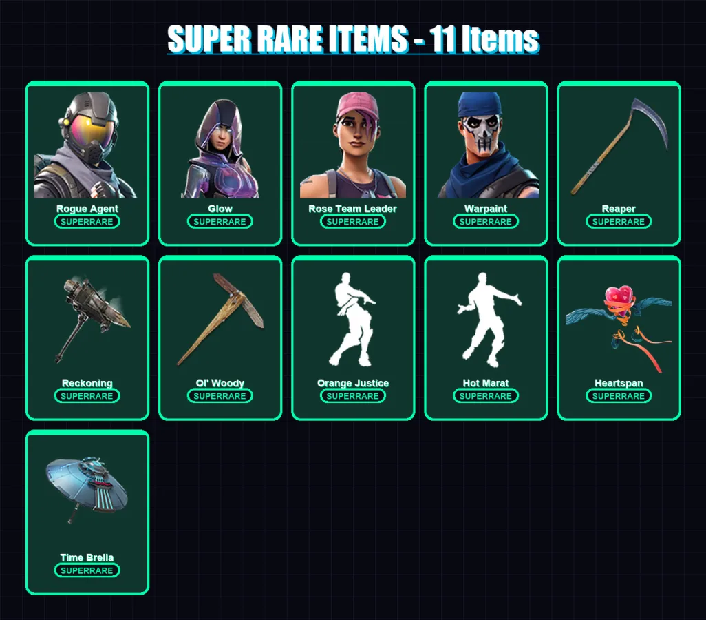[PC] | Rogue Agent | Glow | Rose Team Leader | Warpaint | Raven | 44 skin | 61 pickaxe | 62 emote | 61 glider | Lv839
