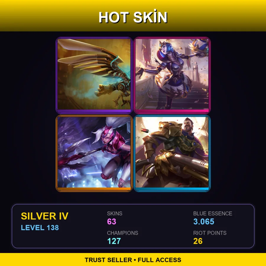 SG | Lv138 | Silver IV | 63 Skin | 127 Champ — LoL account