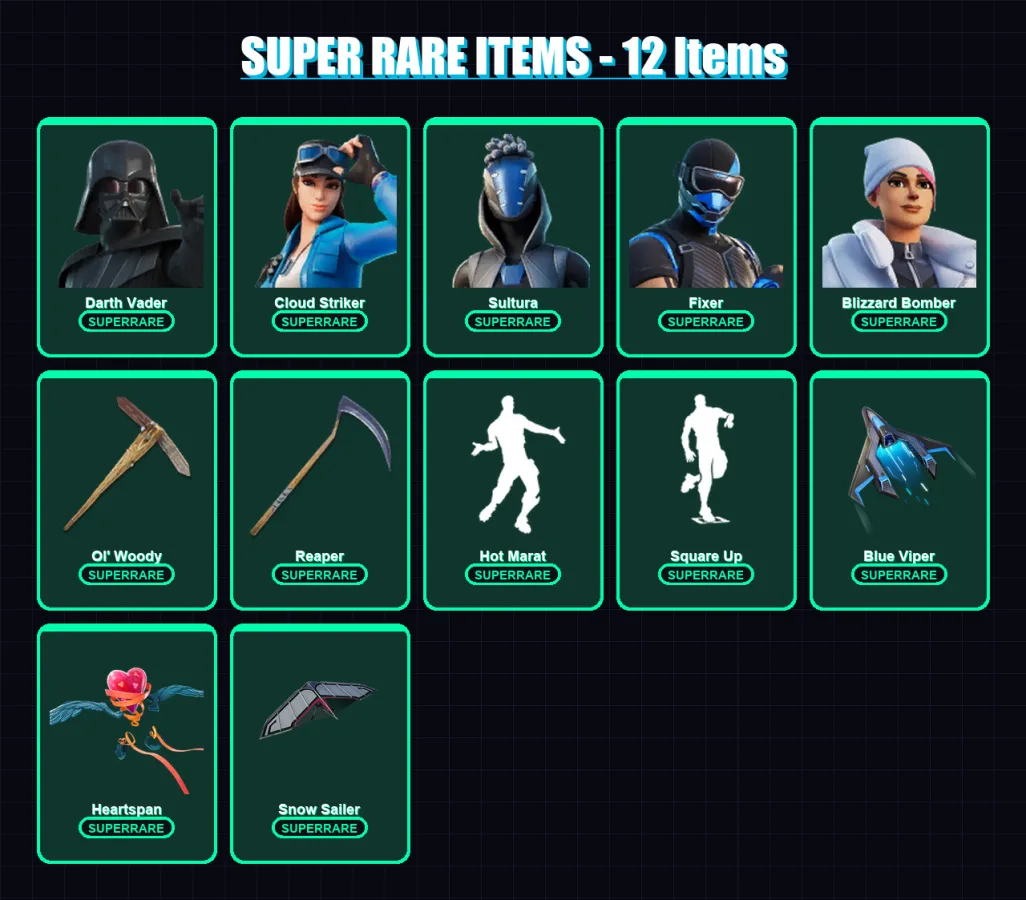 [PC/XBOX] | Darth Vader | Cloud Striker | Sultura | Fixer | Blizzard Bomber | 154 skin | 220 pickaxe | 153 emote | 168 glider | Lv3296