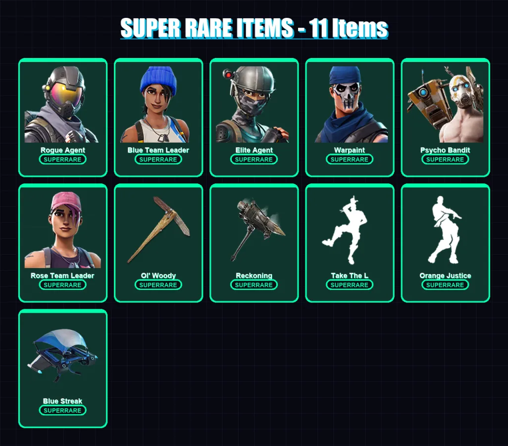 [PC/XBOX] | Rogue Agent | Blue Team Leader | Elite Agent | Warpaint | Psycho Bandit | 31 skin | 38 pickaxe | 38 emote | 42 glider | Lv487