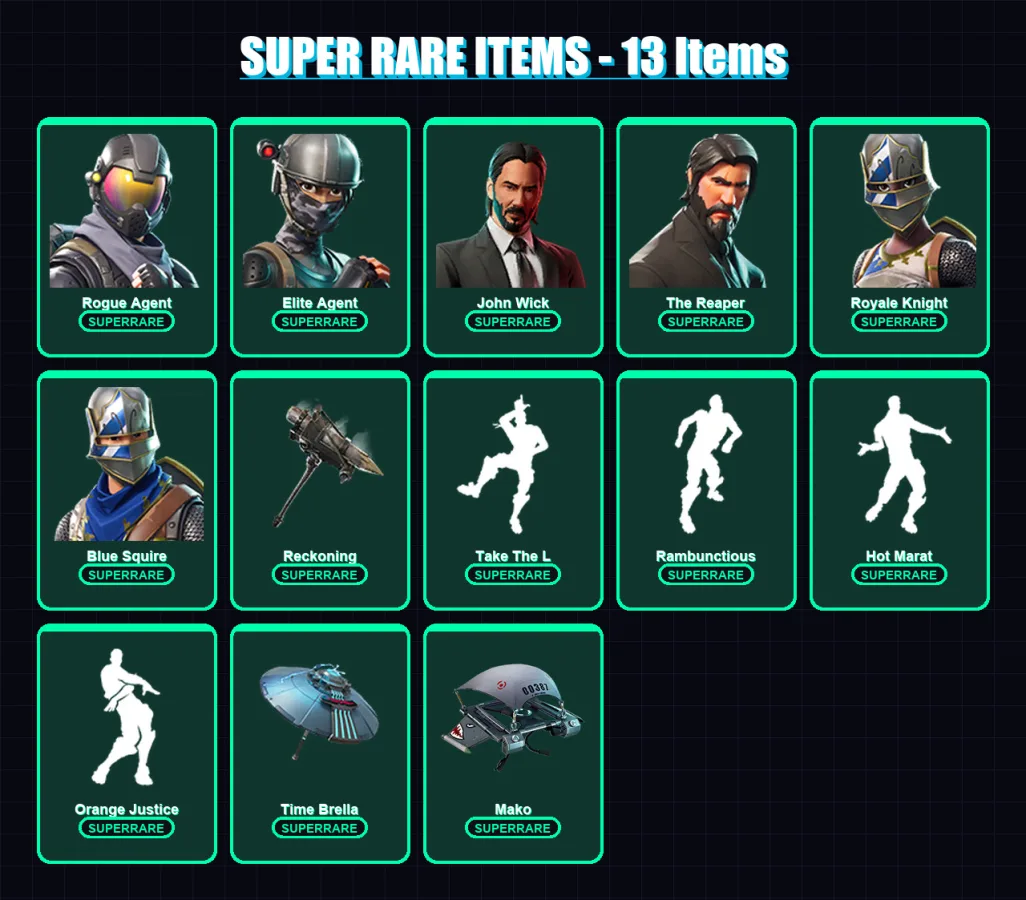 [PS4/PS5/XBOX/PC] | Rogue Agent | Elite Agent | John Wick | The Reaper | Royale Knight | 87 skin | 78 pickaxe | 87 emote | 83 glider | Lv1620