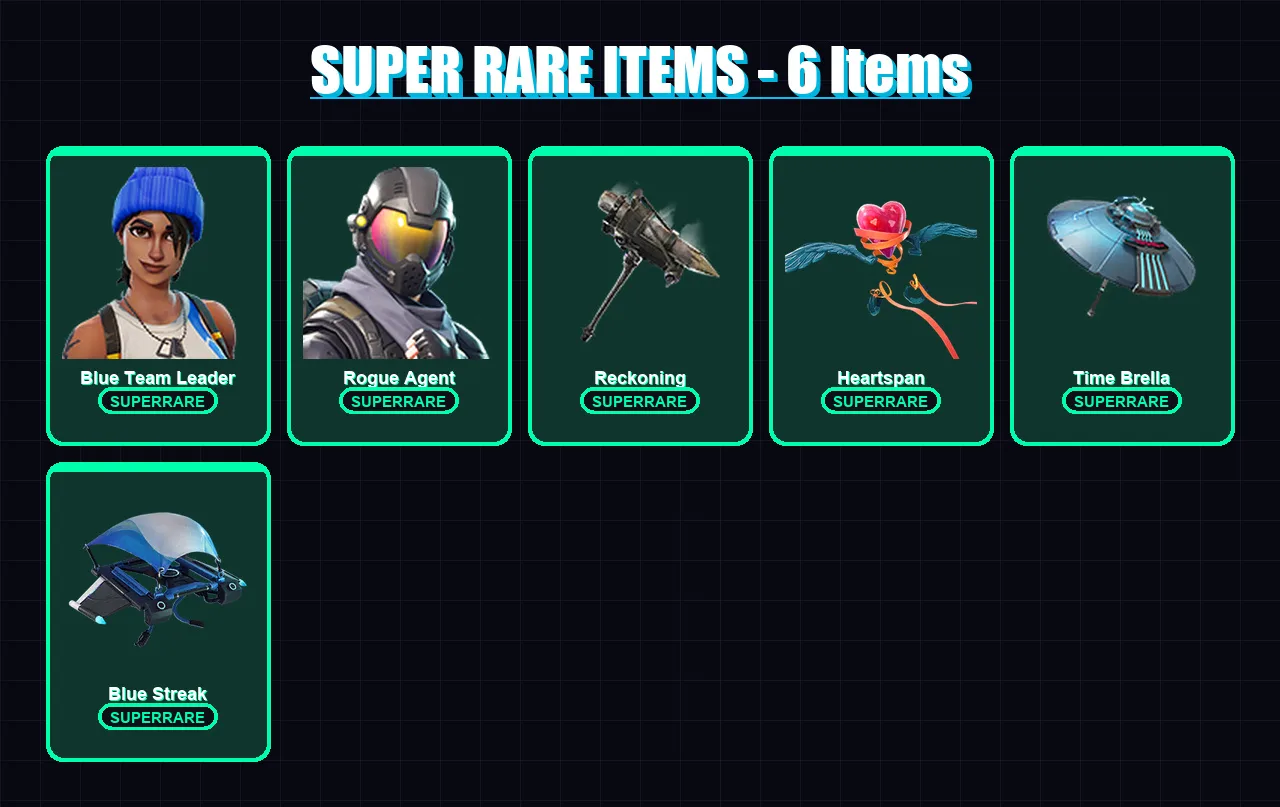 [PC/XBOX/PSN] | Blue Team Leader | Rogue Agent | A.I.M. | Calamity | Blackheart | 44 skin | 35 pickaxe | 44 emote | 40 glider | Lv565