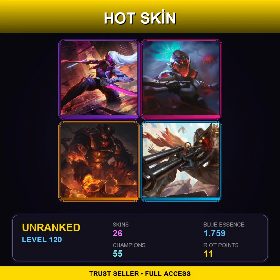 EUNE | Lv120 | Unranked | 26 Skin | 55 Champ — LoL account