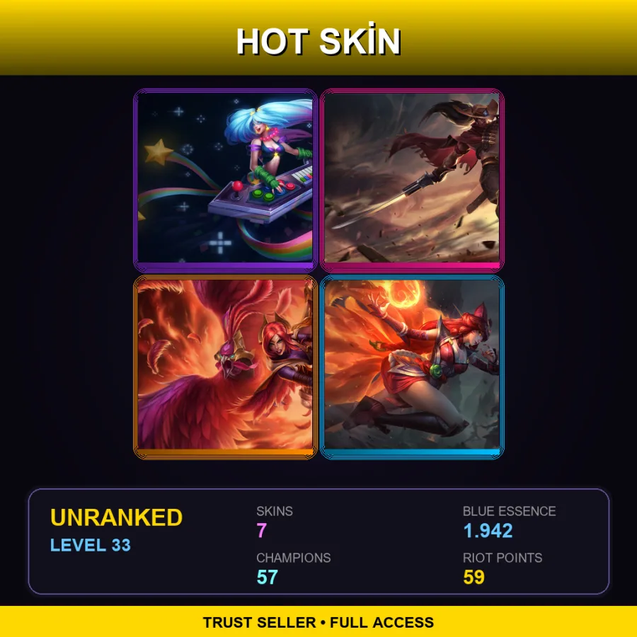 EUW | Lv33 | Unranked | 7 Skin | 57 Champ — LoL account