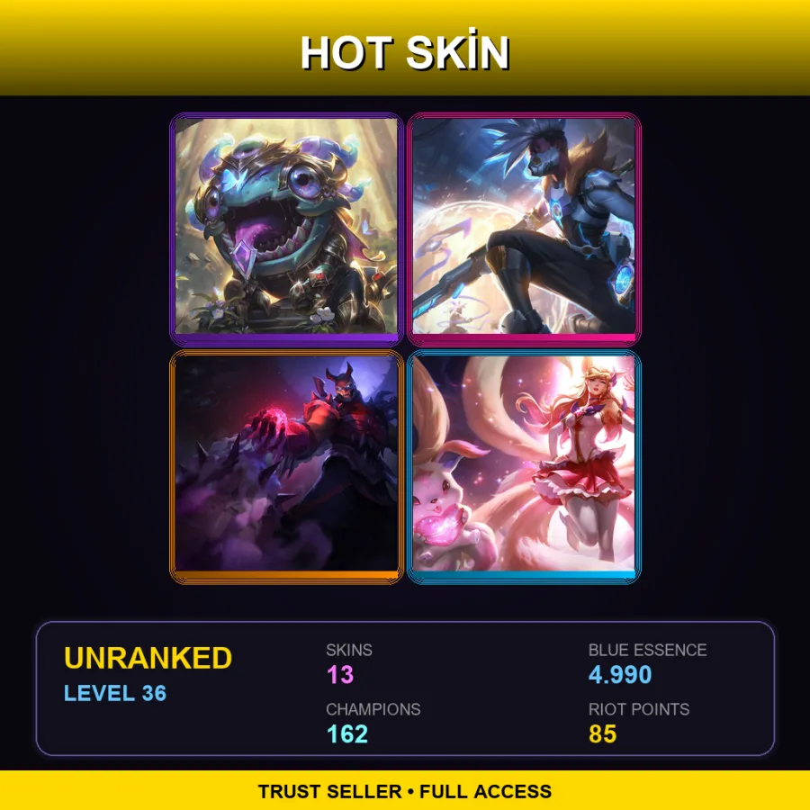 SG | Lv36 | Unranked | 13 Skin | 162 Champ
