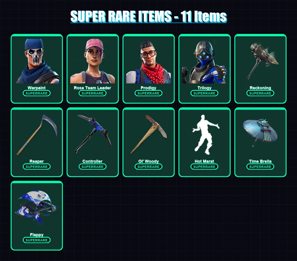 [PC/XBOX] | Warpaint | Rose Team Leader | Prodigy | Trilogy | The Prisoner | 152 skin | 204 pickaxe | 182 emote | 181 glider | Lv3640