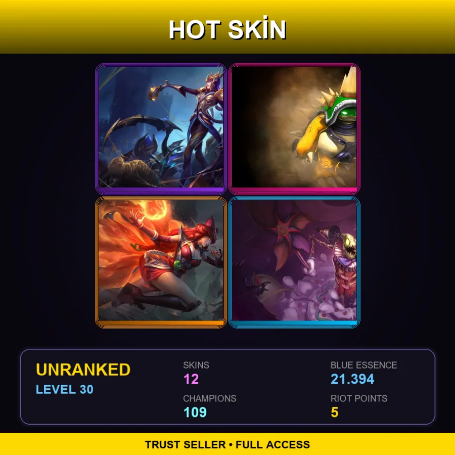 VN | Lv30 | Unranked | 12 Skin | 109 Champ — LoL account