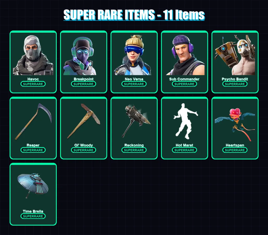 [PC/XBOX/PSN] | Havoc | Breakpoint | Neo Versa | Sub Commander | Psycho Bandit | 184 skin | 162 pickaxe | 161 emote | 139 glider | Lv2204