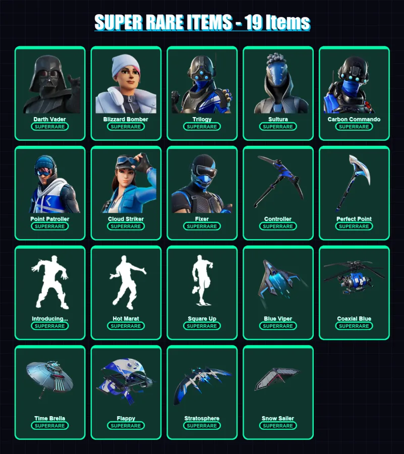 [PS4/PS5/XBOX/PC] | Darth Vader | Blizzard Bomber | Trilogy | Sultura | Carbon Commando | 344 skin | 361 pickaxe | 265 emote | 219 glider | Lv2476