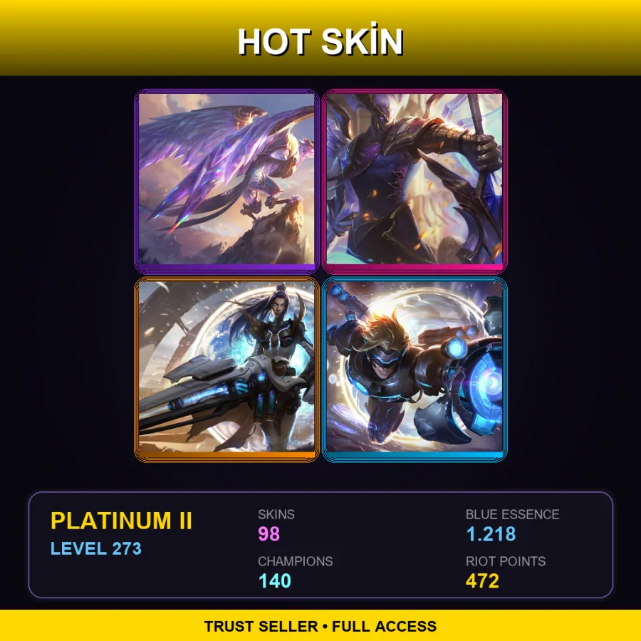 EUW | Lv273 | Platinum II | 98 Skin | 140 Champ — LoL account
