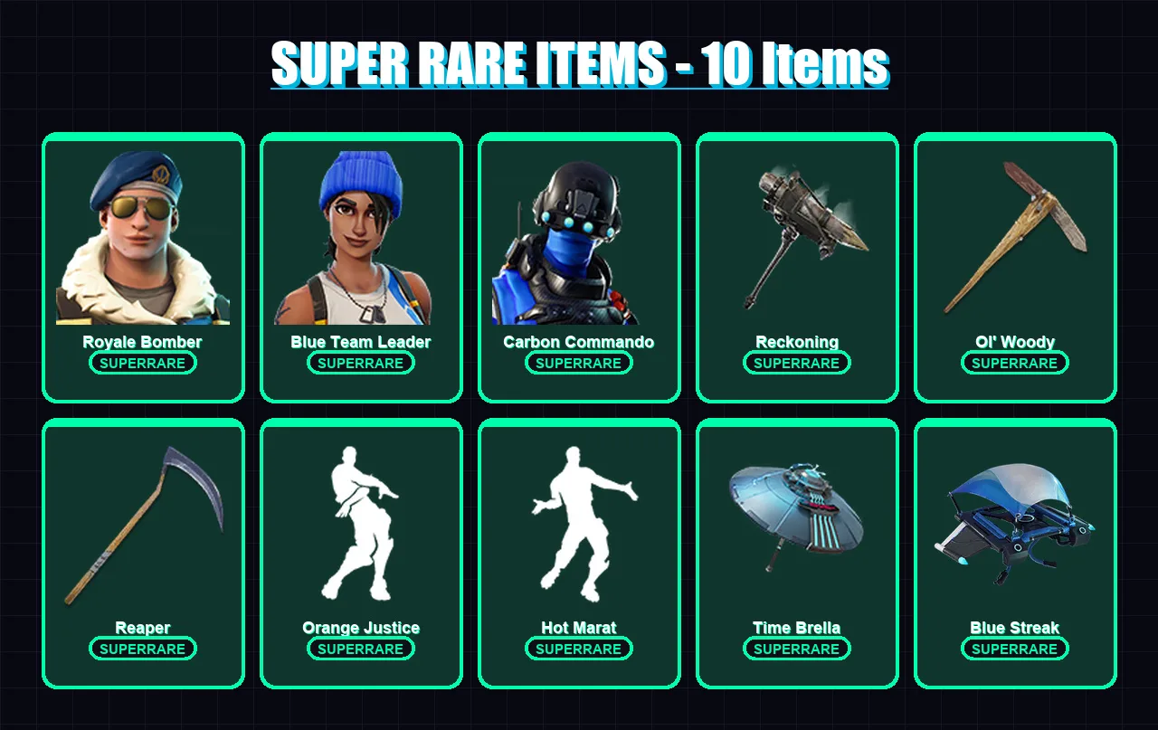 [PS4/PS5/XBOX/PC] | Royale Bomber | Blue Team Leader | Carbon Commando | The Prisoner | Zenith | 56 skin | 53 pickaxe | 80 emote | 69 glider | Lv102