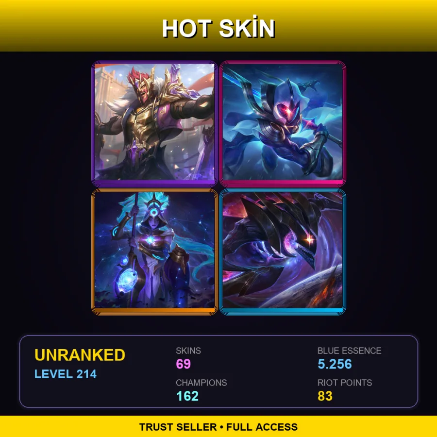 EUNE | Lv214 | Unranked | 69 Skin | 162 Champ — Victorious Draven
