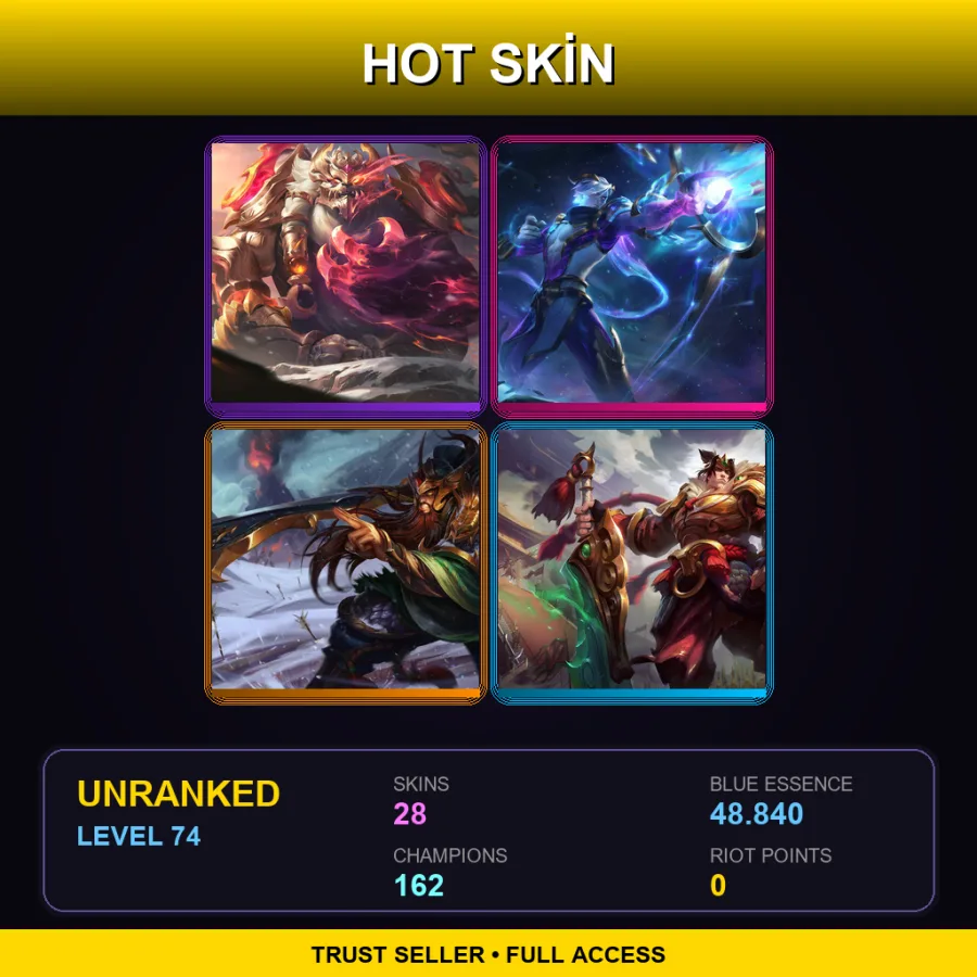 VN | Lv74 | Unranked | 28 Skin | 162 Champ — LoL account