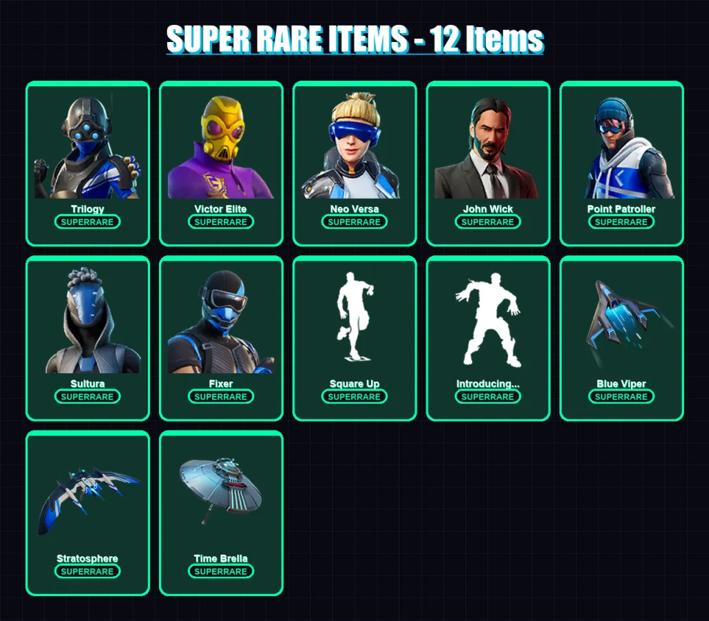 [PC/XBOX/PSN] | Trilogy | Victor Elite | Neo Versa | John Wick | Point Patroller | 95 skin | 74 pickaxe | 83 emote | 75 glider | Lv1069 — Fortnite account