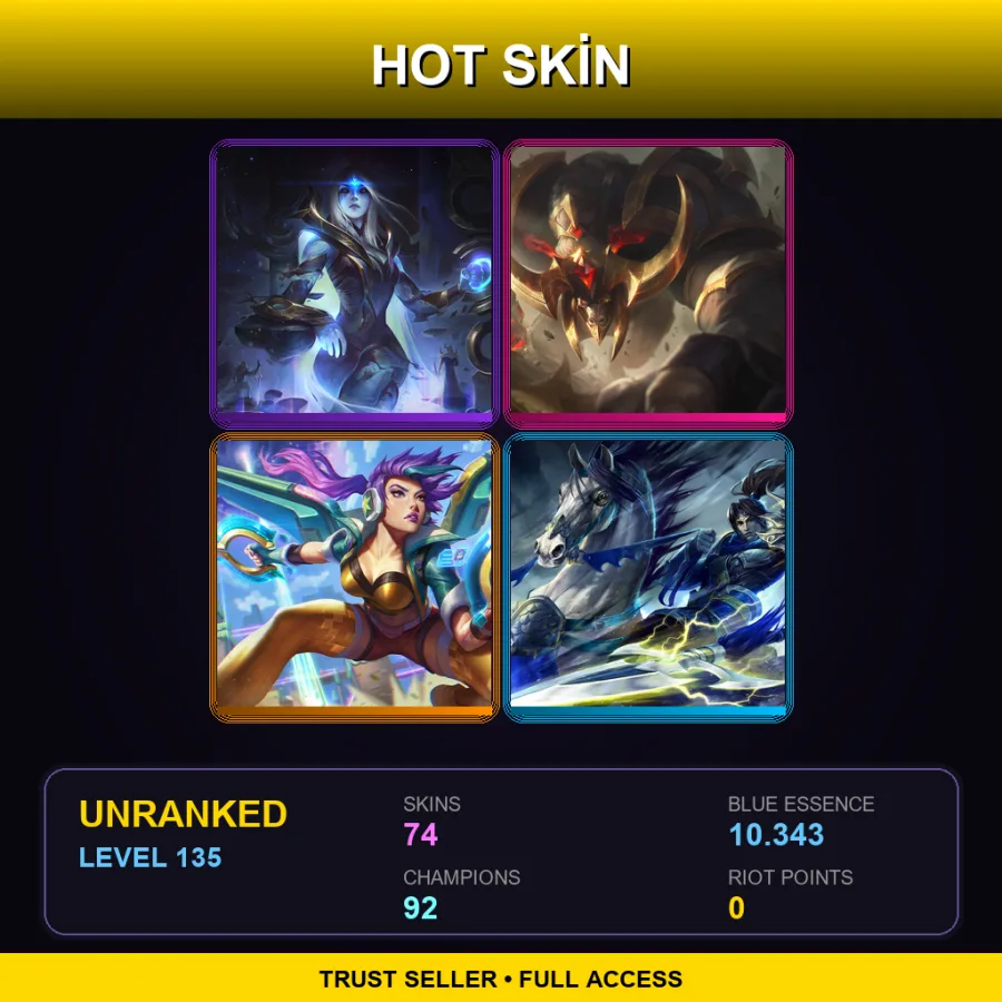 SG | Lv135 | Unranked | 74 Skin | 92 Champ — LoL account
