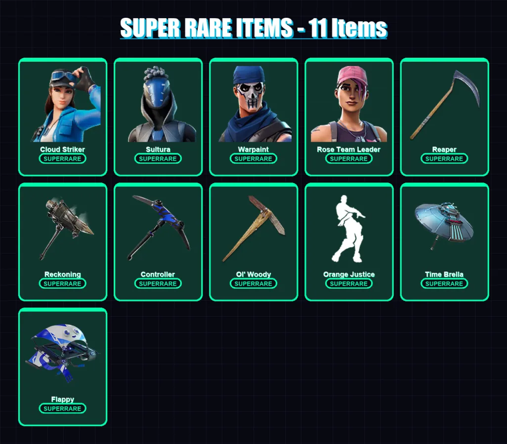 [PS4/PS5/PC] | Cloud Striker | Sultura | Warpaint | Rose Team Leader | Luxe | 123 skin | 134 pickaxe | 94 emote | 123 glider | Lv1385
