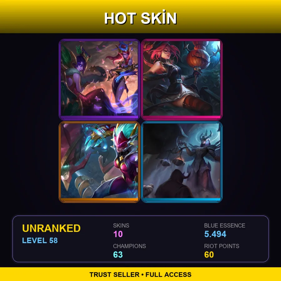 TR | Lv58 | Unranked | 10 Skin | 63 Champ