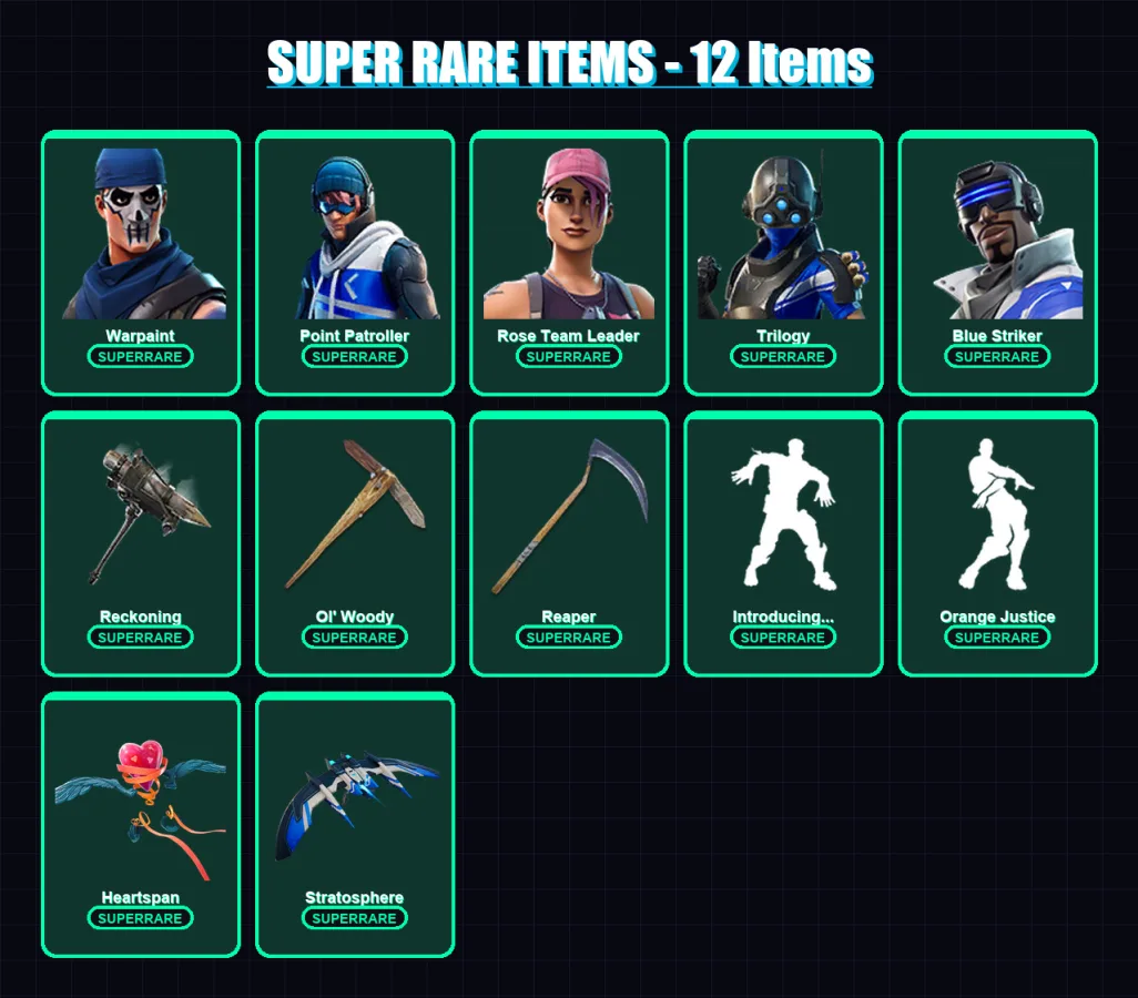 [PC/XBOX] | Warpaint | Point Patroller | Rose Team Leader | Trilogy | Blue Striker | 82 skin | 70 pickaxe | 84 emote | 82 glider | Lv949