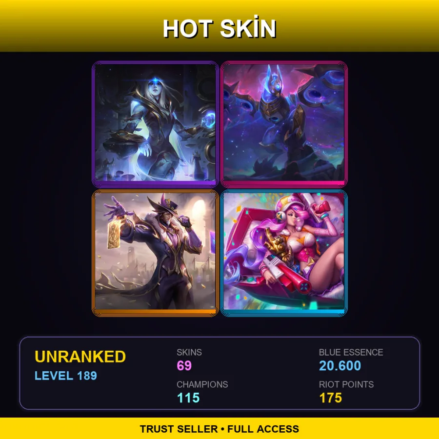 EUNE | Lv189 | Unranked | 69 Skin | 115 Champ — LoL account