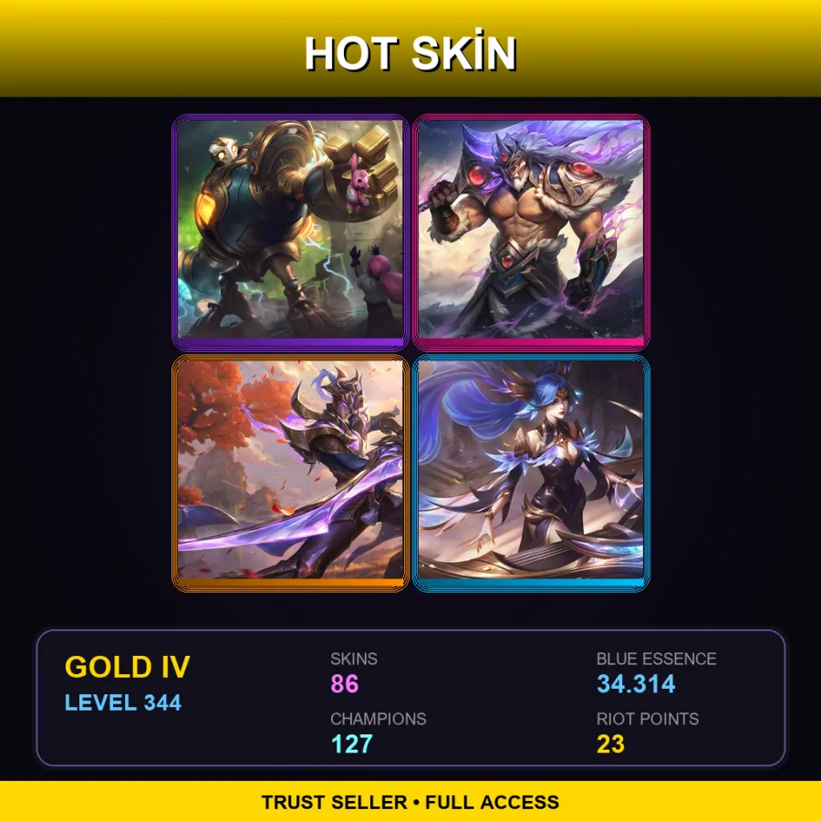 TR | Lv344 | Gold IV | 86 Skin | 127 Champ