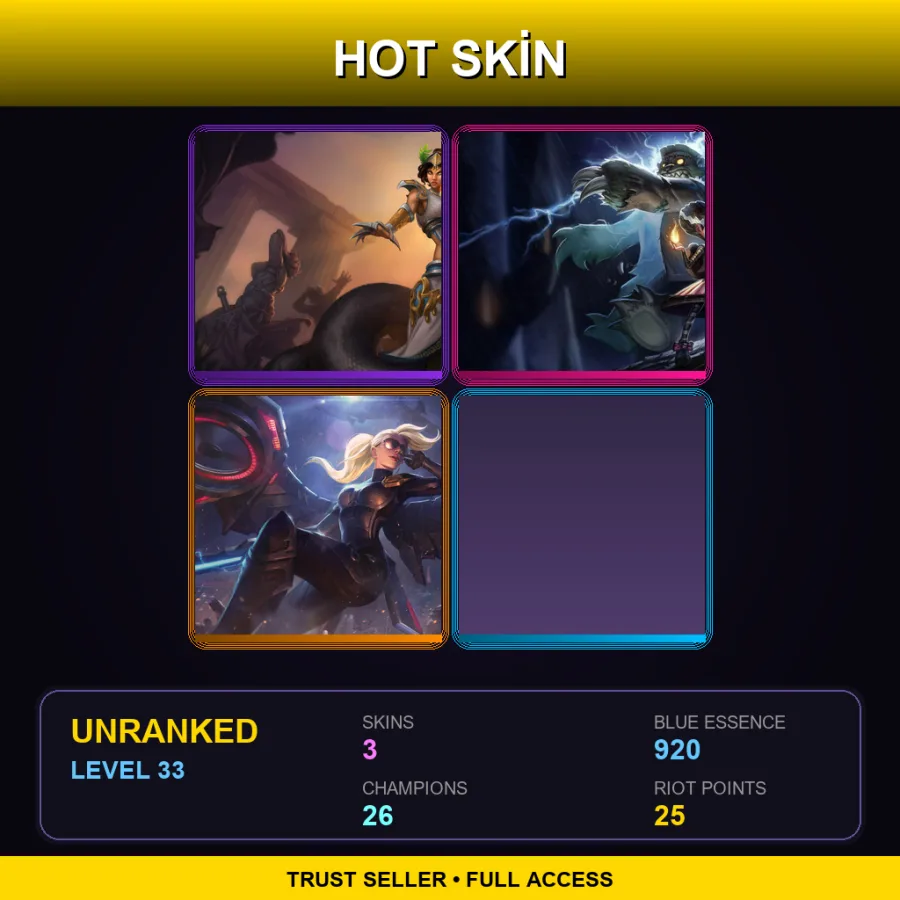 LAS | Lv33 | Unranked | 3 Skin | 26 Champ — LoL account