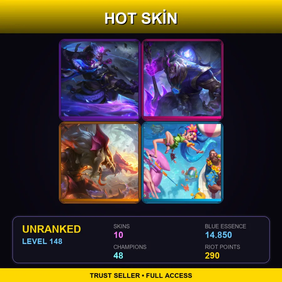 EUW | Lv148 | Unranked | 10 Skin | 48 Champ