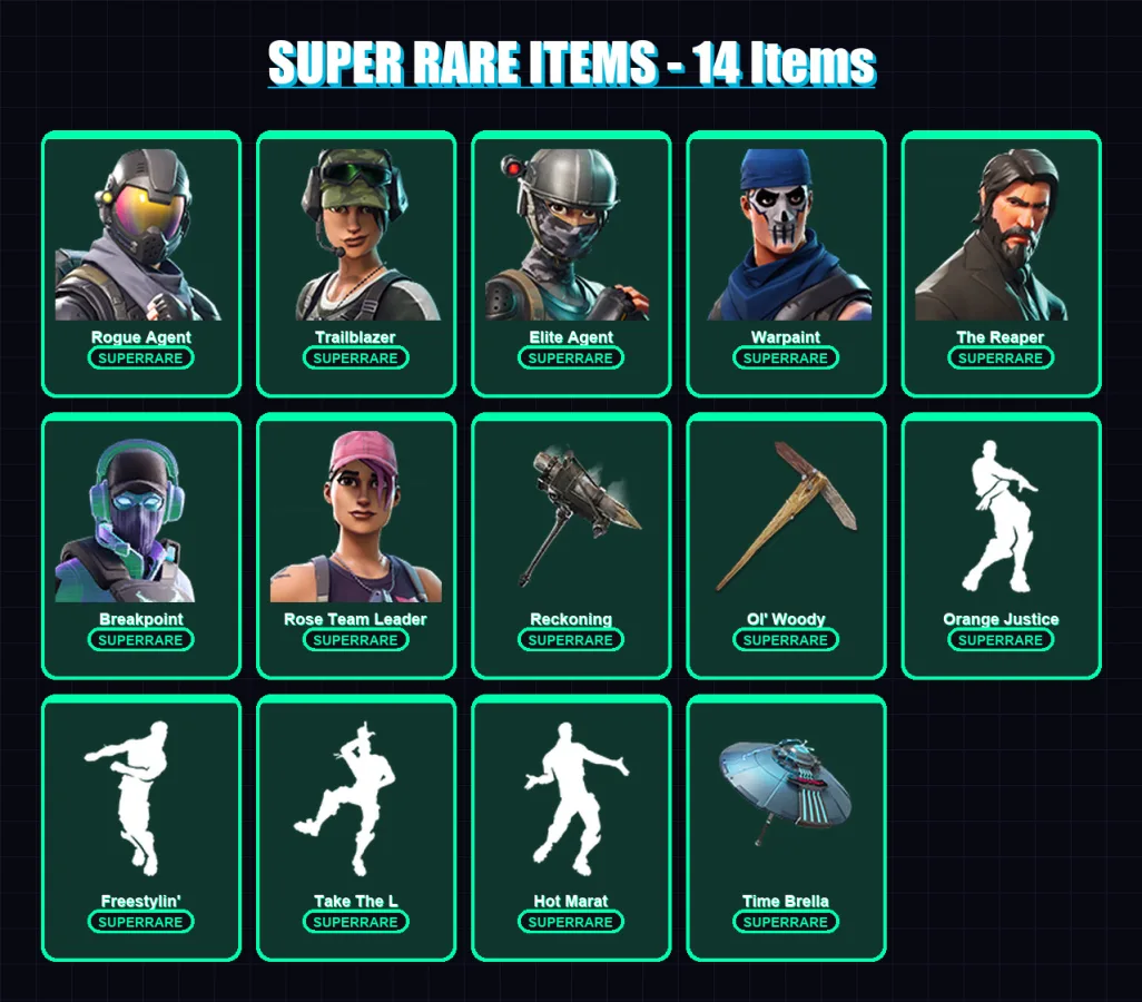 [PC/PSN] | Rogue Agent | Trailblazer | Elite Agent | Warpaint | The Reaper | 133 skin | 102 pickaxe | 99 emote | 94 glider | Lv1339