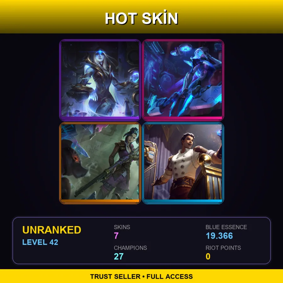 LAN | Lv42 | Unranked | 7 Skin | 27 Champ — LoL account