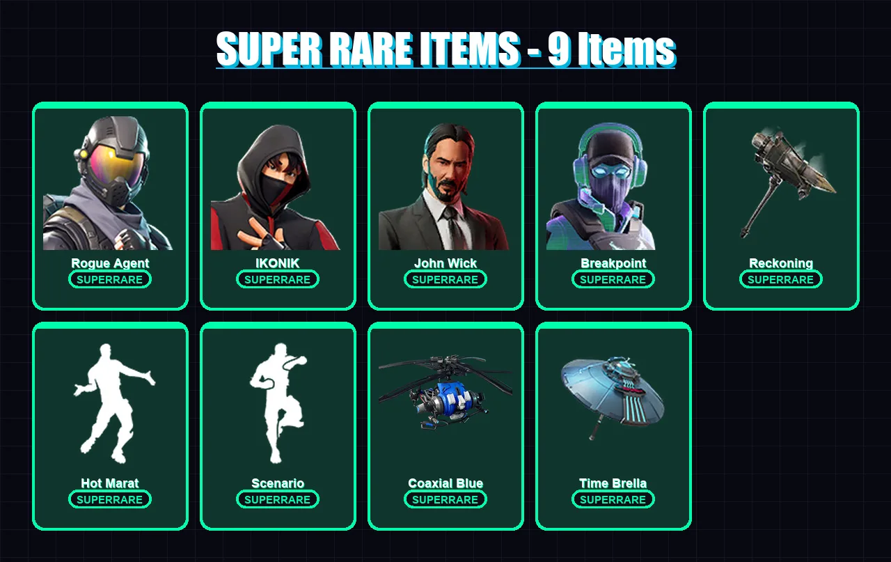 [PS4/PS5/XBOX/PC] | Rogue Agent | IKONIK | John Wick | Breakpoint | Spectra Knight | 130 skin | 135 pickaxe | 141 emote | 132 glider | Lv1779